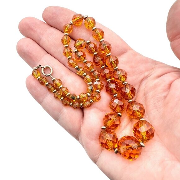 Simmons Womens Necklace 12K Gold Filled Amber Colored Crystal Antique Vintage - Picture 3 of 3